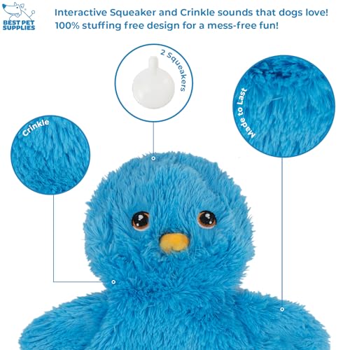 Best Pet Supplies Interactive Squeaky Dog Toy - Baby Chicken, Blue - color: Crinkle Chicken (Blue), size: Large