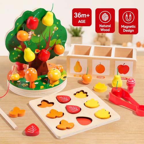 INIFEIDALA Montessori Toys for 3 4 5 6 Year Old - Fine Motor Skills Toy - size: Apple Picking