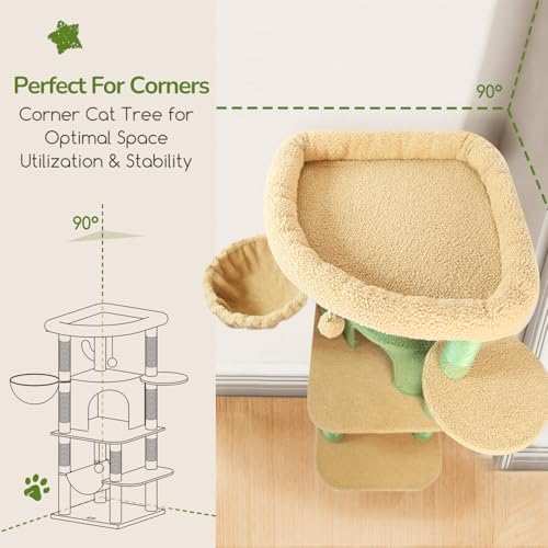 Globlazer Cactus Corner Cat Tree Tower with Scratching Post, C51, Green - color: Cactus Green, size: 51inch