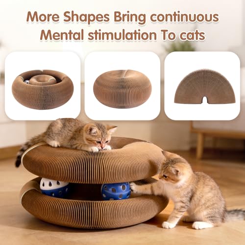 2pack Expandable Cat Scratcher Cardboard Toys with Bell Balls - size: 2 Pack
