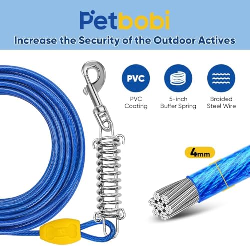 Petbobi Dog Tie Out Cable and Stake, 30ft Heavy Duty Dog Leads for Yard - color: Blue, size: 30 ft (120 lbs)