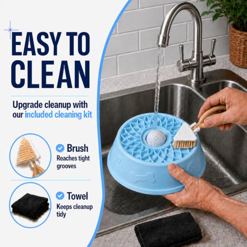 2-Pack Petsy Dog Lick Bowl Slow Feeder with Rolling Ball (Blue) - color: 2-Pack Blue