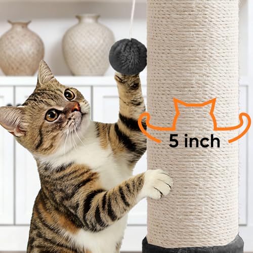 PAWSCRAT 32-Inch Tall Cat Scratching Post, 5-Inch Diameter, Sisal, Grey - color: Gery