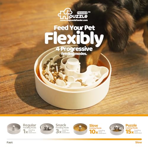 Puzzle Feeder Slow Feeder Dog Bowl with Lick Mat and Puzzle Inserts - Non-Slip Base, Adjustable Speed Design, Dishwasher Safe for Puppies, Orange - color: Orange, size: M