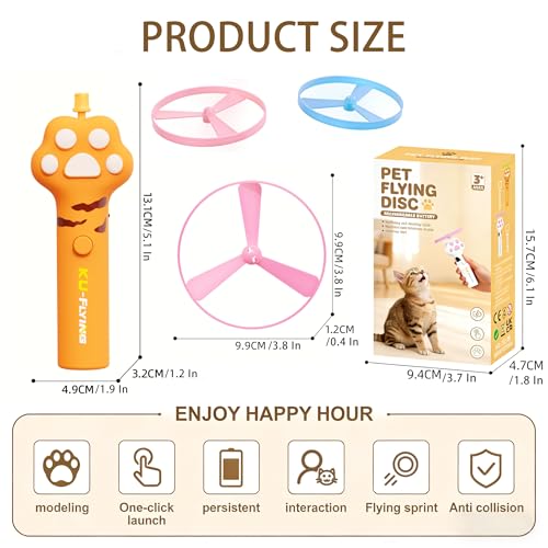 Cat Toy Disc Launcher,Rechargeable Interactive Cat Fetch Toy with 10 Discs - color: Orange