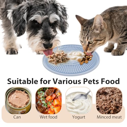 Lick Mat for Dogs and Cats, Slow Feeder Mats with Suction Cups - Bathing, Grooming and Training, Anxiety Relief Feeding Pad,Dishwasher-Safe Blue - color: Blue-Round