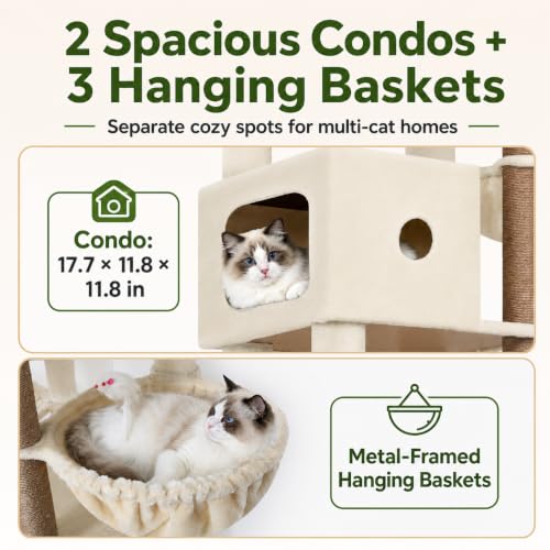Globlazer Extra Tall Cat Tree for Large Cats, Heavy Duty Tower, F83C - color: Beige