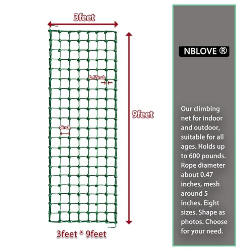 Outdoor & Indoor Premium Climbing Net - 8 Sizes Polyester Fiber. Easy Install with Extras. Handcrafted & Practical. Ideal Gift. (3ft x 9ft)