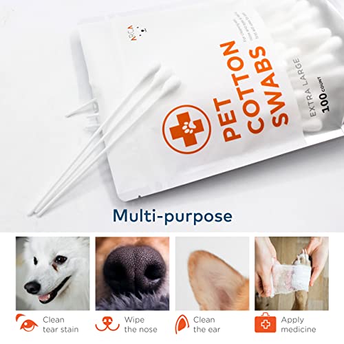 ARCA PET Cotton Swabs for Dogs and Cats - Cat & Dog Ear Cleaner Long Cotton Swab - Extra Large Cotton Head, Cat & Dog Ear Cleaning Kit for Puppies, Multipurpose Pet Cotton Swabs (Extra Large 100 Buds) - size: Extra Large 100 Buds