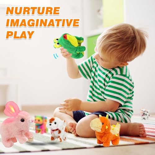 Hopearl Hopping Chubby Rabbit Interactive Electronic Pet Plush Bunny Toy with Sounds and Movements Animated Walking Wiggle Ears Twitch Nose Gifts for Toddlers Birthday, White, 7'' - style: Chubby Rabbit-White