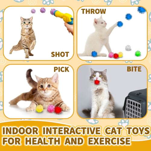 2 Cat Toy Launchers & 100 Glitter Cat Pom Pom Balls - color: Glitter