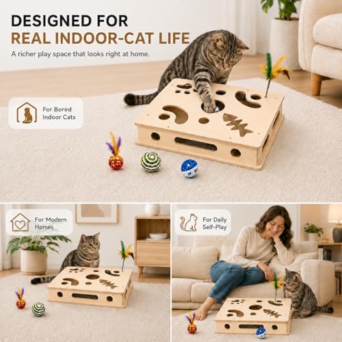 Cat Scratch Puzzle Enrichment Box with Rechargeable Moving Ball