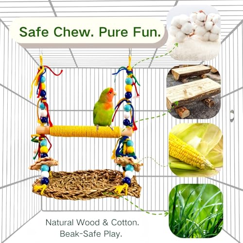 Parakeet Swing Toys Natural Bird Grass Mat,Parrot Swing Perch