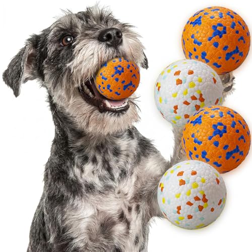 E-TPU Dog Balls, Tough High-Bounce Floating Fetch Toys, 2 Sizes - color: White & Orange (4-Pack), size: Small (2.5" diameter)