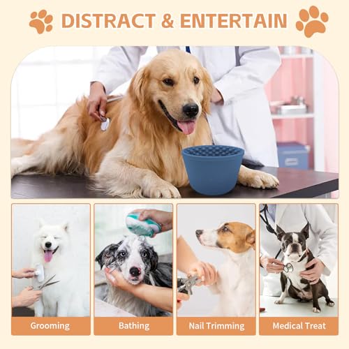 Dog Lick Bowl,Anxiety Relief Non-Slip Silicone Treat Bowl,Durable Anti-Choking Long-Lasting Enrichment Slow Feeder Licking Mat for Small Medium Large Breed,Freezable BPA Free Silicone Dishwasher Safe - color: Dark Blue, size: M-L