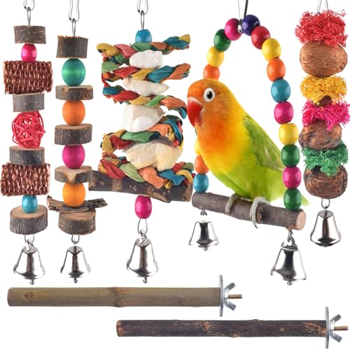 Bissap 7‑Pack Bird Chew Toys, Natural Wood Perch for Small Medium Parrots - size: 7 pieces