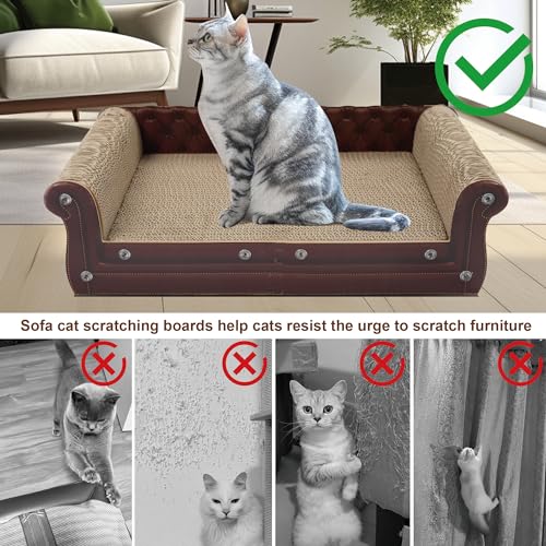 COOZMENT Scratching Sofa, Couch Shaped Thick Scratching Cardboard, Lounge Bed for Indoor Rest&Play, Sofa Scratcher Pad (Brown, 22.4" L X 12.2" W X 6.3" H) - color: Brown-Small