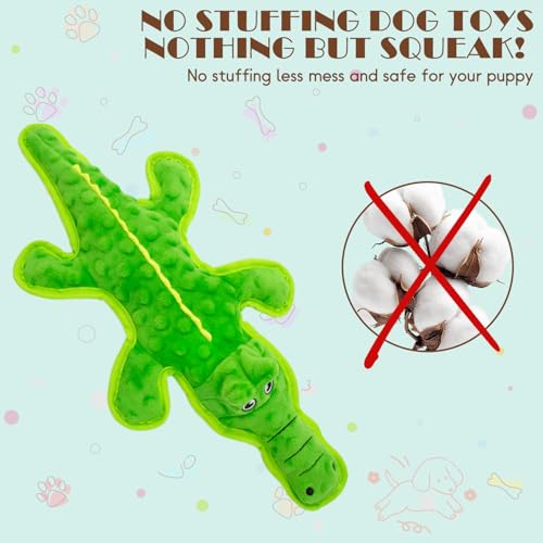 No Stuffing Dog Squeak Toys, Chew Toys for Small, Large Puppies Crocodile - color: Green