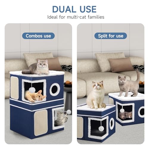 Shikha 2 Story Cat House beds for Indoor Cats with Scratch Pads Blue - color: Blue, size: Double