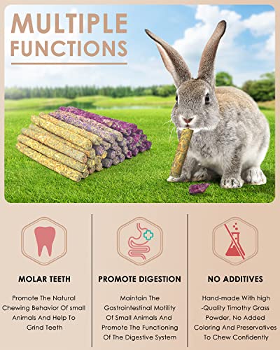 Bissap 108PCS Rabbit Chew Sticks, Mixed Natural Flower Rose Chrysanthemum and Forget-me-not Chew Toys Treats for Rabbit Bunny Chinchilla Guinea Pig Hamster and Other Small Animals Molar Snacks - size: 108 pieces