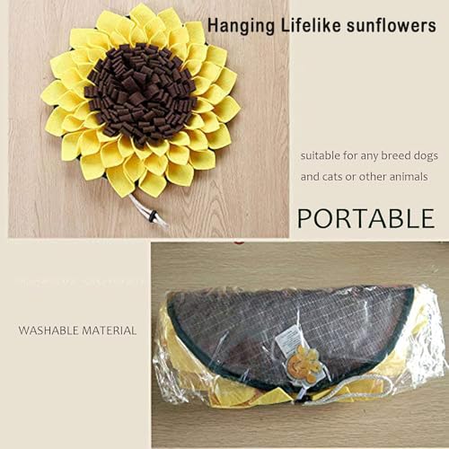 Snuffle Mat for Dogs Sunflower 19” x 19”, Large Interactive Slow Feeder Mat, Encourages Natural Foraging Skills, Plush Enrichment Toy for Mental Stimulation, Machine Washable Puppy Chew Toy - size: 19"L x 19"W