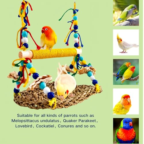 Parakeet Swing Toys Natural Bird Grass Mat,Parrot Swing Perch
