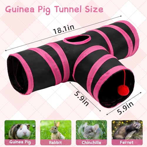 Rypet Guinea Pig Tunnel Hideout 3-Way Collapsible Pet Tubes, Red Black - color: Red Black