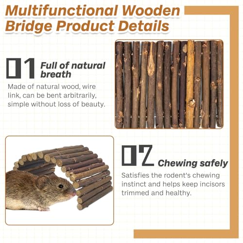 PINVNBY Hamster Toys, Wooden Hamster Ladder Bridge Tunnel Hide, Hamster Cage Accessories for Chinchillas Guinea Pigs Hamster Mouse Rat Ferre, Rodents Natural Hideout for Small Animals (8 Pack) - color: 8 PCS, Wood