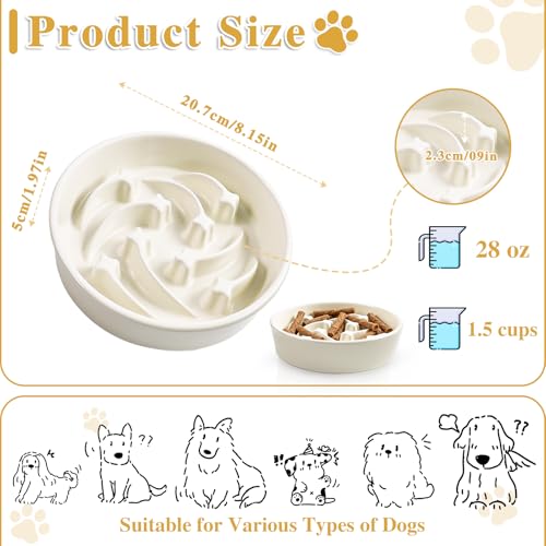Ceramic Slow Feeder Dog Bowls,1.5 Cups Dog Food Dish for Medium&Large Breed - color: Beige-L