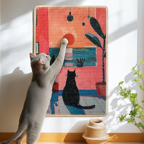 Sisal Cat Scratcher Mat Cat Scratching Pad with Adhesive Tape 23.6x15.7'' - color: PinkRomance