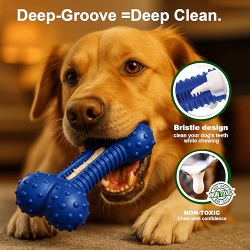 Dog Toys for Aggressive Chewers, Indestructible Chew Toys for Medium Large Dogs,Durable Rubber Dog Bones with Beef Flavor, Tough Dental Toy for Boredom Relief - color: blue-1
