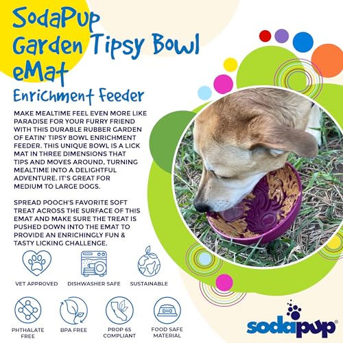SodaPup Garden Tipsy Bowl eMat – Durable Lick Mat Enrichment Feeder Made in USA from Non-Toxic, Pet-Safe, Food Safe Rubber for Mental Stimulation, Avoiding Overfeeding, Calming, & More - color: Magenta Garden of Eatin' Tipsy Bowl
