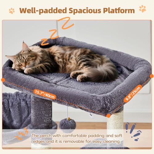 Taoqimiao Cat Tree, 38.5In Cat Tower for Indoor Cats, Suitable for Kittens - color: Smoky Gray, size: 38.5 Inches