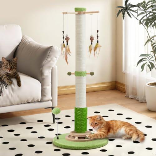 38" Tall Sisal Cat Scratching Post with Stable Base for Indoor Adult Cats - size: 38 Inch Tall