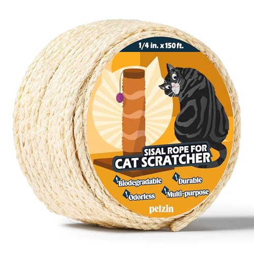 Natural Sisal Rope for Cat Scratcher and Scratching Post 1/4 Inch, 150 Feet - color: White, size: 1/4 inch by 150ft