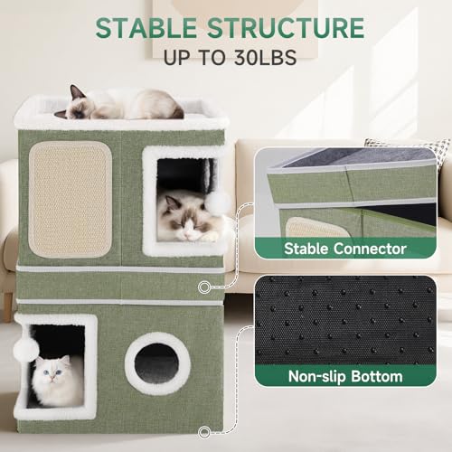 Shikha 2 Story Cat House beds for Indoor Cats with Scratch Pads Green - color: Green, size: Double