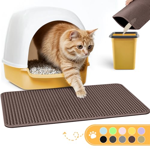 Powools Cat Litter Mat, 23.2 x 14.6 in, Waterproof, Non-Slip, Brown - color: Brown, size: 23.2 x 14.6 Inch