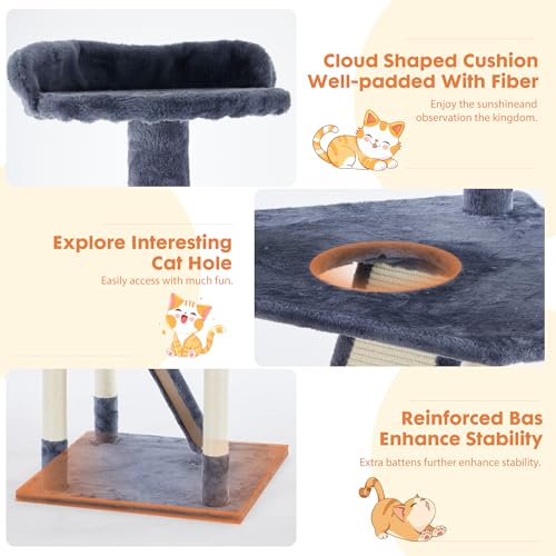 DUMOS Tall 79in Cat Tree Tower with Scratching Posts, Indoor Cats Use - color: Dark Grey, size: 79 Inch