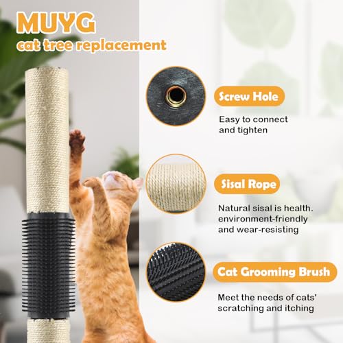 4pcs M8 Cat Scratching Post Replacements,15.7 in Sisal Cat Tree Replacement Poles with Self Groomer Massage Sisal Pole Parts for Indoor Cats Kitten Tree Furniture Protector - color: 【Black】