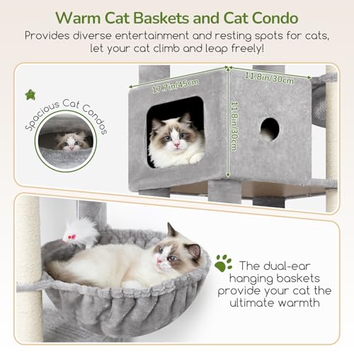 Globlazer Cactus Extra Tall Cat Tree for Large Cats, Heavy Duty Tower, F83C - color: Light Grey
