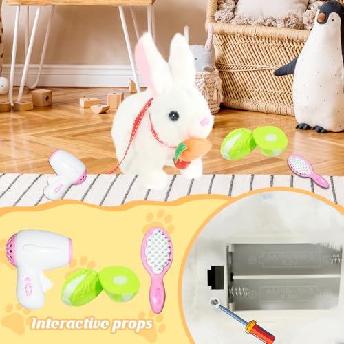 Hopping Rabbit Interactive Electronic Pet Plush Bunny Toy with Sounds and Movements Animated Walking Wiggle Ears Twitch Nose Gift for Toddlers Birthday - color: Bunny