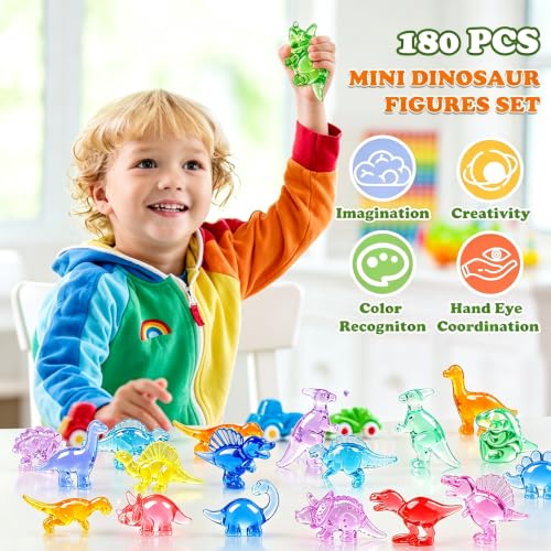 180 Pcs Mini Dinosaur Figures, Mini Resin Animals Figures to Hide, Small Plastic Dinosaur Figurines Miniature Ornaments Diving Gems for Vase Filler Fairy Garden Dino Party Decorations (Tiny Dinosaur) - style: Tiny Dinosaur