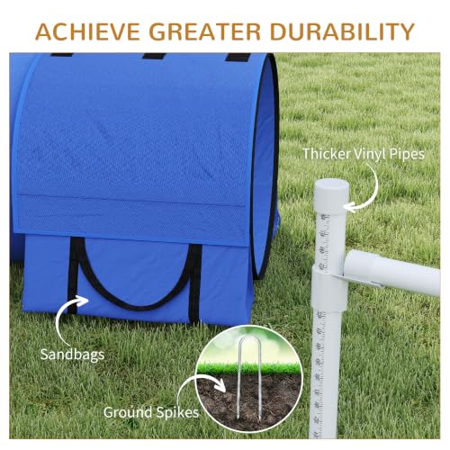 PawHut 7 Piece Dog Agility Training Equipment, Dog Obstacle Course Starter Kit with Tunnels, Weave Poles, Adjustable Hurdles, Jumping Ring, Pause Box, Whistle, Blue