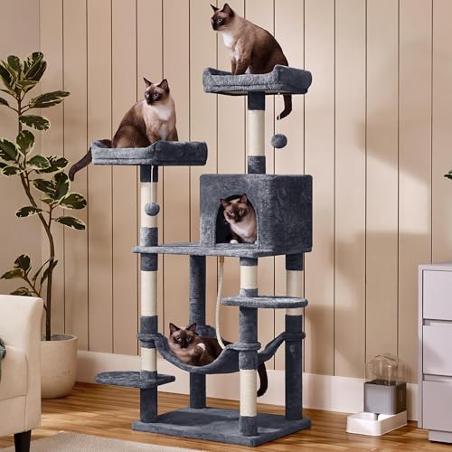 Yaheetech 59in Cat Tree Large Cat Tower with Scratching Posts, Pet Play House Climber Activity Center with Condo and Anti-Dump Device for Kittens/Cats, Dark Gray - color: Dark Gray