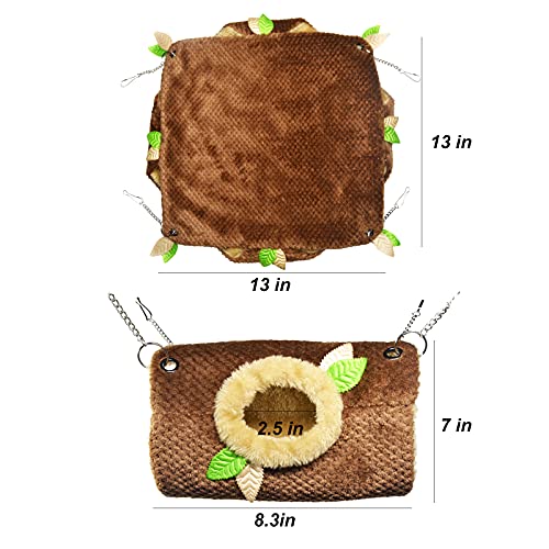 Small Animal Hammock, Hamster Hanging Bunkbed Hammock & Tunnel Warm Bed House Cage Nest Cage Hanging Tunnel and Hammock for Sugar Glider Squirrel Hamster Parrot Mice Chinchilla Flying Squirrel Rat