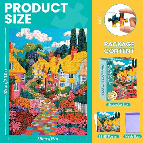500 Pieces Puzzle for Adults, Colorful Houses Town Puzzle - color: Colorful House Town