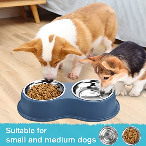 Epetslove Stainless Steel Dog Bowls Double Non-Slip Dog Water and Food Bowl - color: 5.Blue, size: Medium-18oz