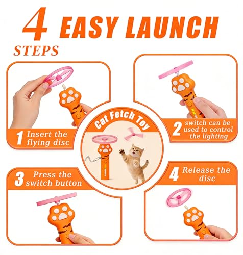 Cat Toy Disc Launcher,Rechargeable Interactive Cat Fetch Toy with 10 Discs - color: Orange