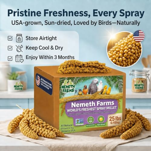 Nemeth Farms Spray Millet for Birds - Natural Non-GMO Millet Treat for Parakeets, Cockatiels & Parrots - 25 lb - size: 25 Pound (Pack of 1)