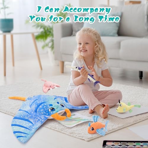 Large Manta Ray Stuffed Animal Set with 4 Fish Plushies, 28 Inches - style: Manta Ray